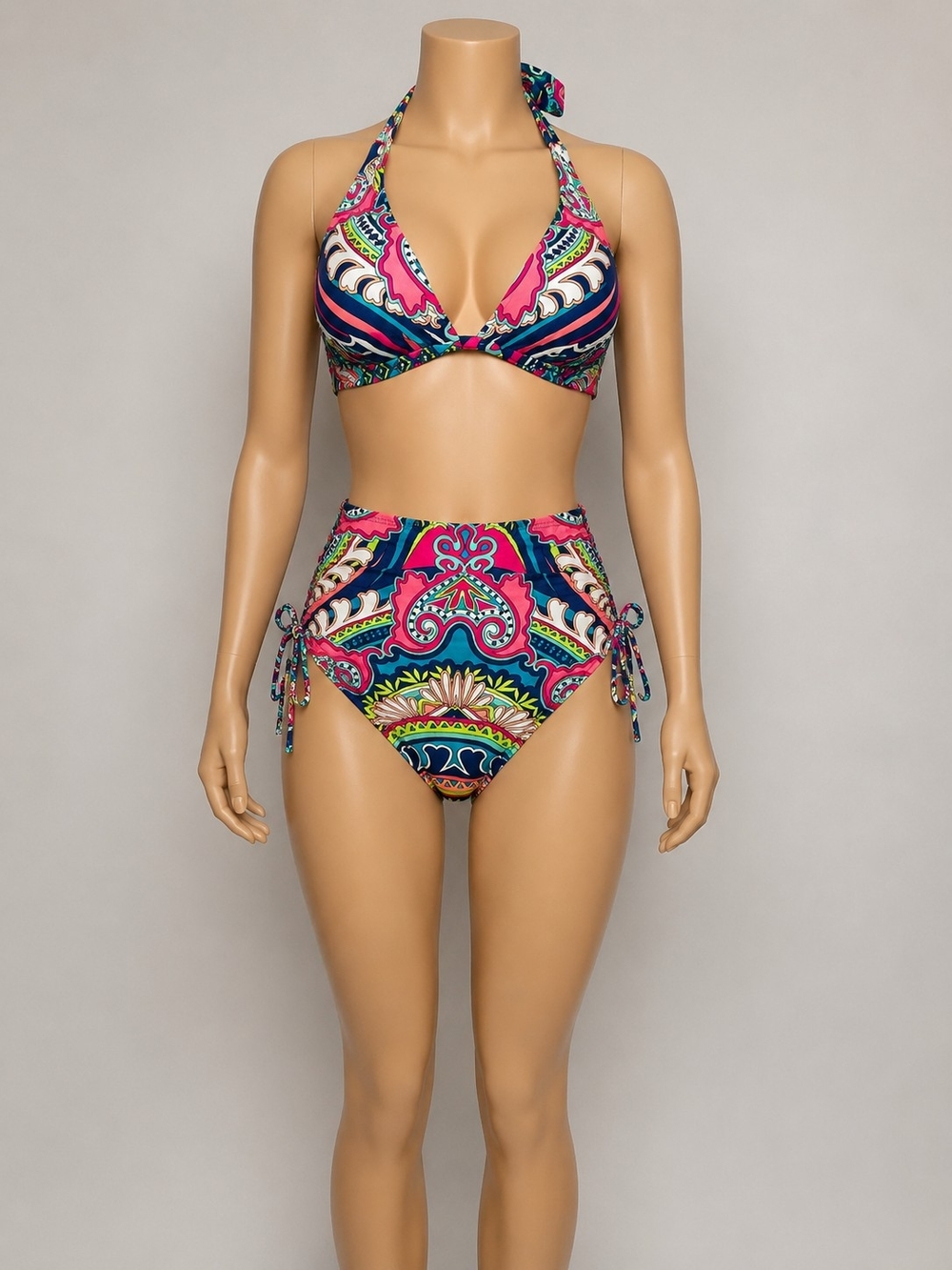 Women's Vibrant Pink & Blue Paisley Print Bikini Set